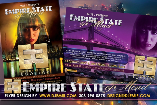 Empire State of Mind Birthday Party Flyer design for Jasmine aka Miss J at The Empire Hotel Rooftop